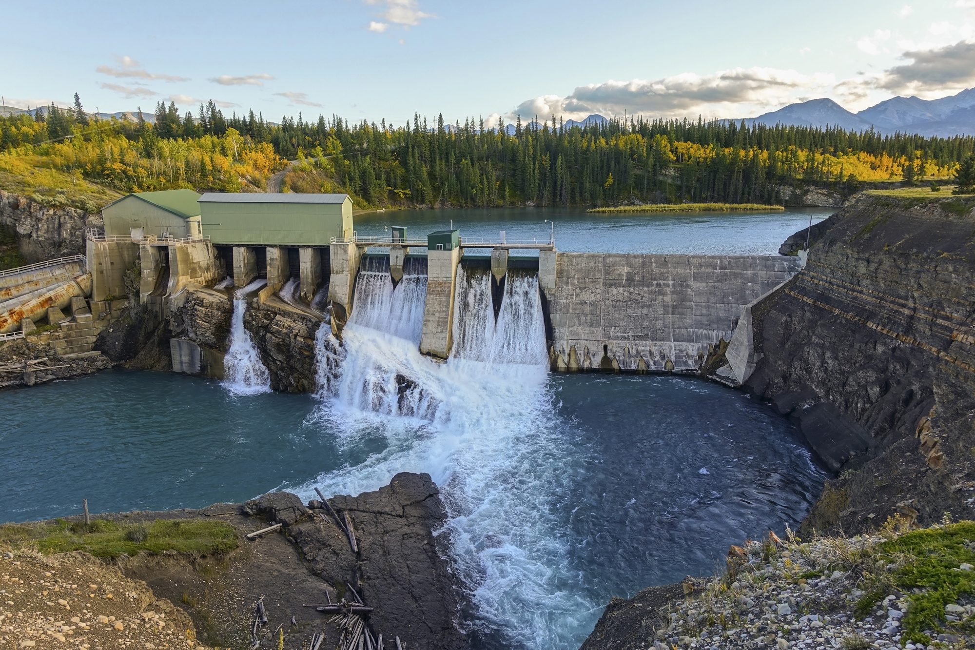 Horseshoe Falls hydroelectric dam on the Bow River, Alberta, Canada.