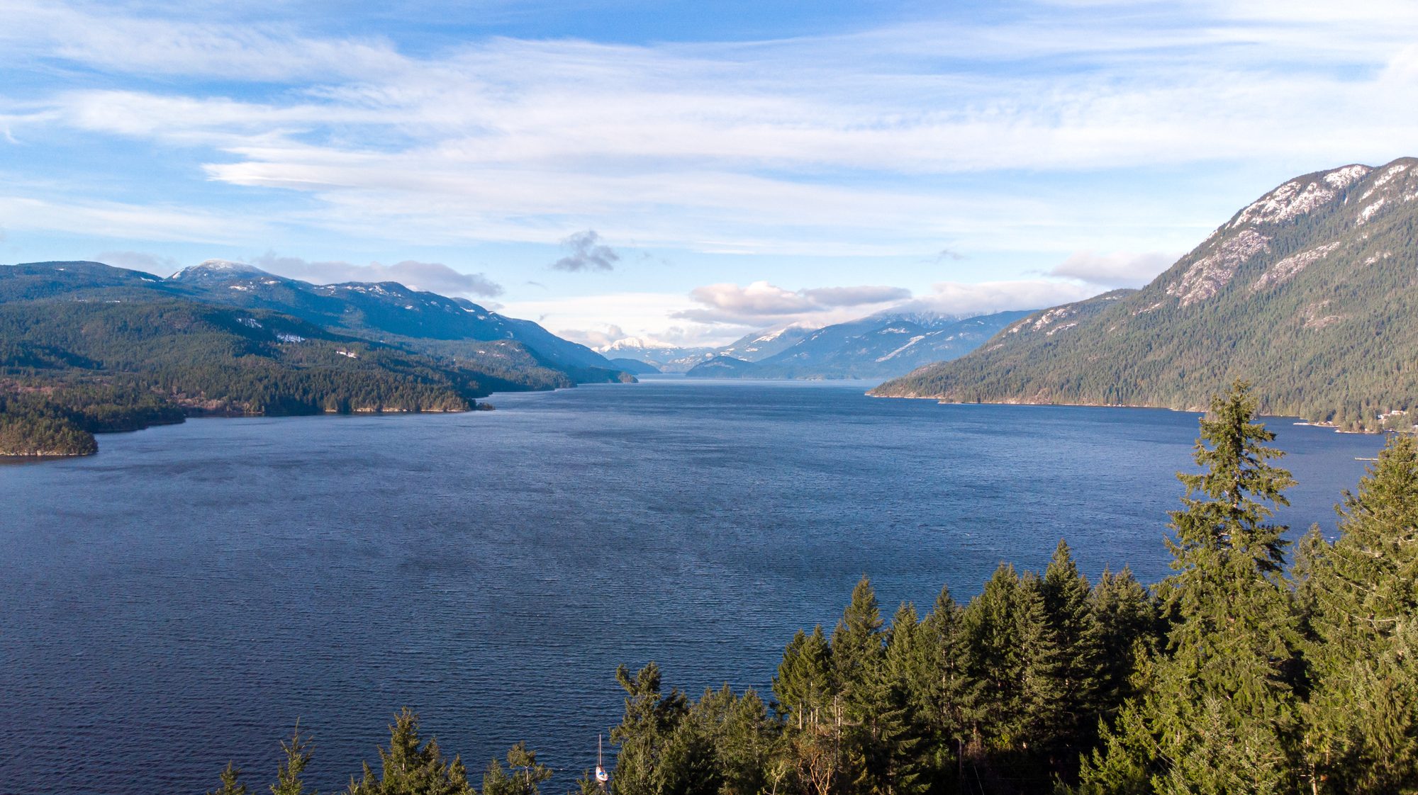 Aerial view of the British Columbia coastline.
